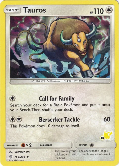 Tauros - 164/236 #14 Pikachu Stamped #164/236 Pokémon card from Battle Academy