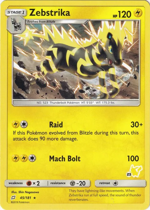 Zebstrika - 45/181 #23 Pikachu Stamped #045/181 Pokémon card from Battle Academy