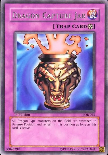 Dragon Capture Jar LOB-045 1st Edition Yu-Gi-Oh card from The Legend of Blue Eyes White Dragon