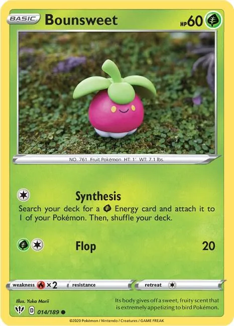 Bounsweet #014/189 Reverse Holofoil Pokémon card from Darkness Ablaze
