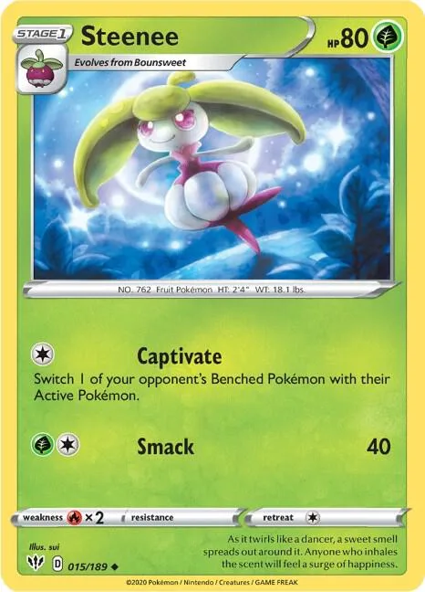 Steenee #015/189 Reverse Holofoil Pokémon card from Darkness Ablaze