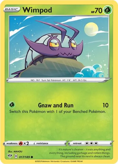 Wimpod #017/189 Reverse Holofoil Pokémon card from Darkness Ablaze