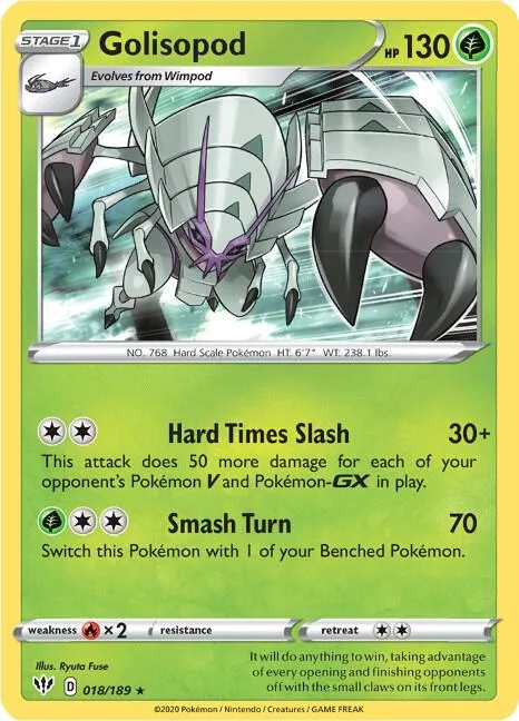 Golisopod #018/189 Holofoil Pokémon card from Darkness Ablaze