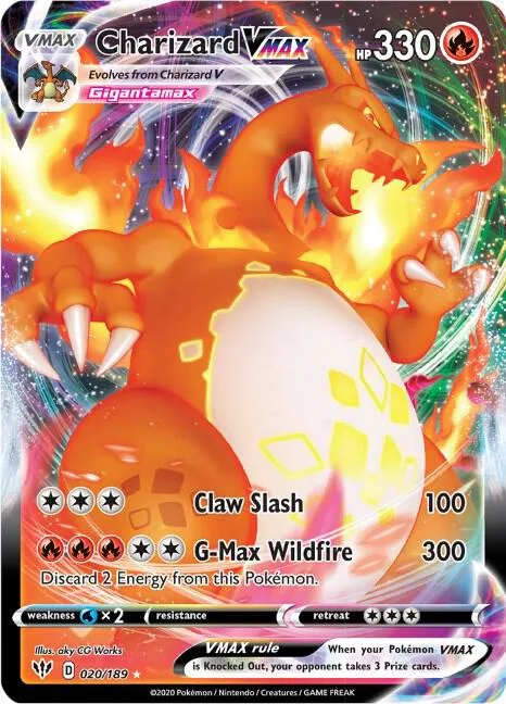 Charizard VMAX #020/189 Holofoil Pokémon card from Darkness Ablaze