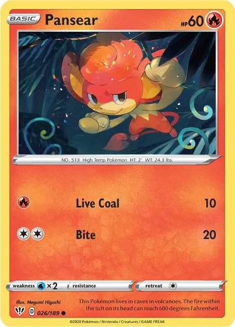 Pansear #026/189 Reverse Holofoil Pokémon card from Darkness Ablaze