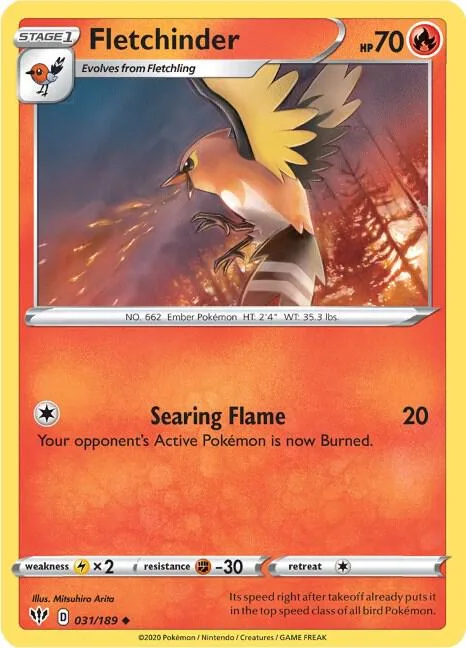 Fletchinder #031/189 Reverse Holofoil Pokémon card from Darkness Ablaze
