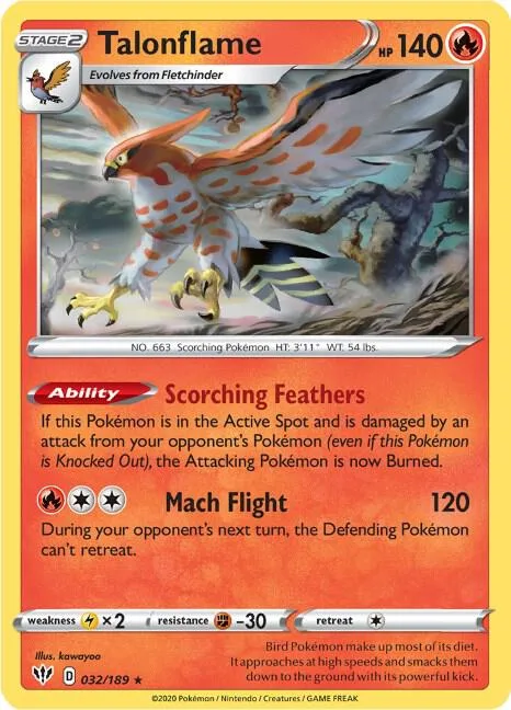Talonflame #032/189 Pokémon card from Darkness Ablaze