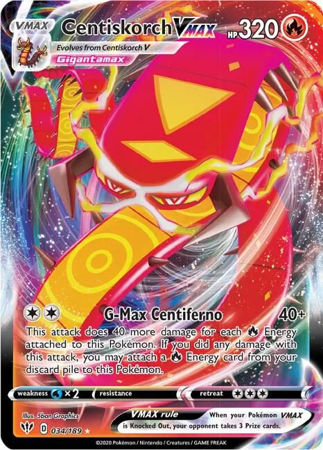 Centiskorch VMAX #034/189 Holofoil Pokémon card from Darkness Ablaze