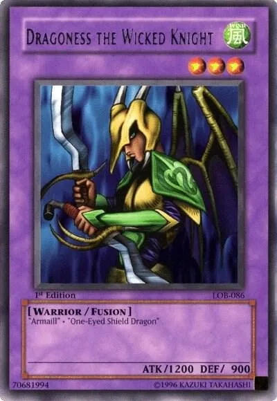 Dragoness the Wicked Knight LOB-086 1st Edition Yu-Gi-Oh card from The Legend of Blue Eyes White Dragon
