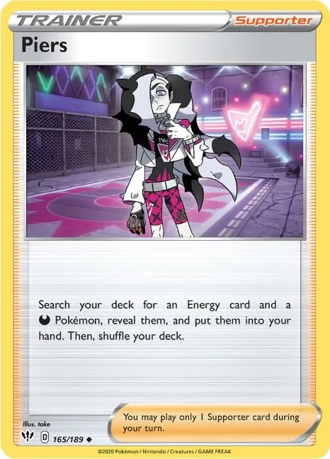 Piers #165/189 Reverse Holofoil Pokémon card from Darkness Ablaze