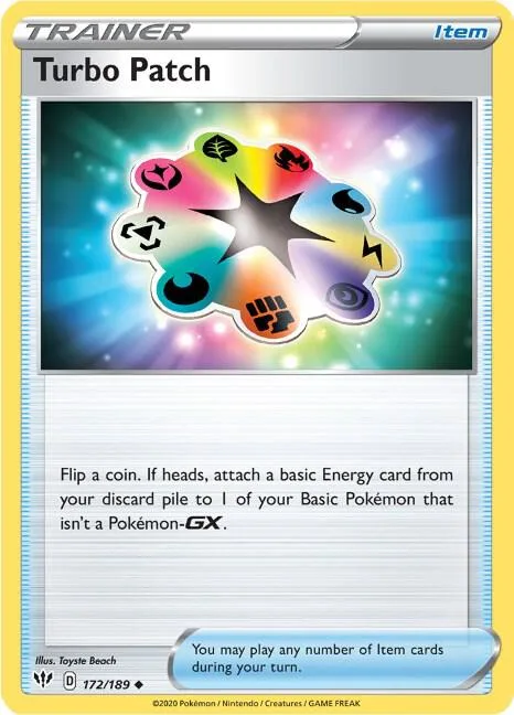 Turbo Patch #172/189 Reverse Holofoil Pokémon card from Darkness Ablaze
