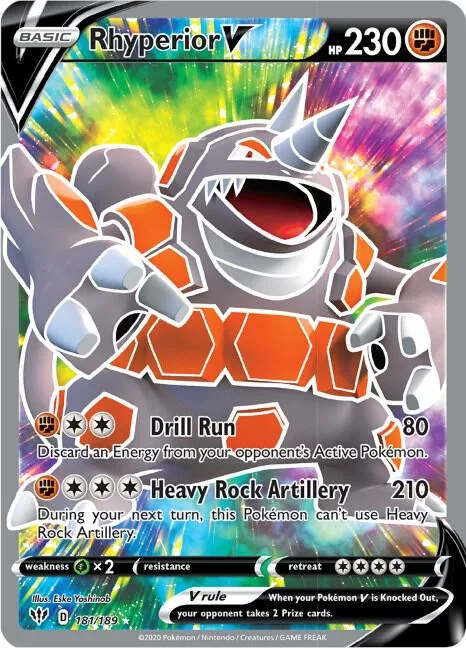 Rhyperior V Full Art #181/189 Holofoil Pokémon card from Darkness Ablaze