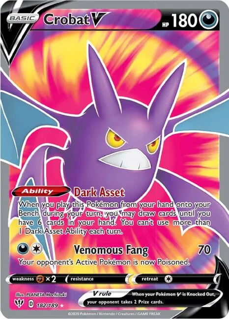 Crobat V Full Art #182/189 Holofoil Pokémon card from Darkness Ablaze