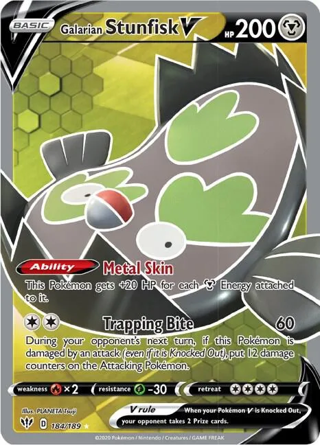 Galarian Stunfisk V Full Art #184/189 Holofoil Pokémon card from Darkness Ablaze