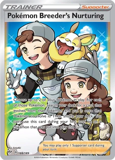 Pokemon Breeder's Nurturing Full Art #188/189 Holofoil Pokémon card from Darkness Ablaze