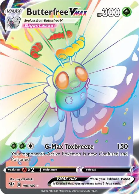 Butterfree VMAX Secret Rare #190/189 Holofoil Pokémon card from Darkness Ablaze