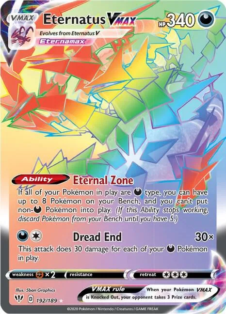 Eternatus VMAX Secret Rare #192/189 Holofoil Pokémon card from Darkness Ablaze