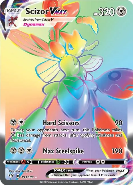 Scizor VMAX Secret Rare #193/189 Holofoil Pokémon card from Darkness Ablaze