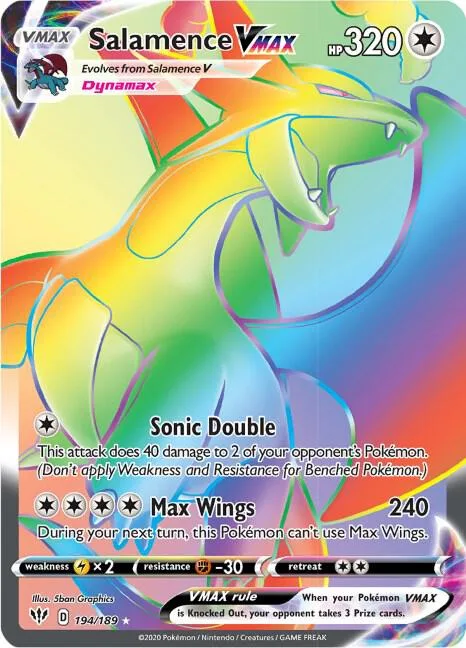 Salamence VMAX Secret Rare #194/189 Holofoil Pokémon card from Darkness Ablaze