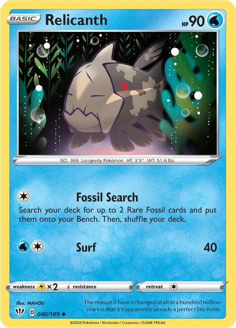 Relicanth #040/189 Pokémon card from Darkness Ablaze