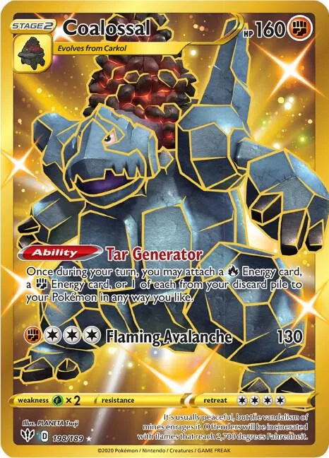 Coalossal Secret Rare #198/189 Holofoil Pokémon card from Darkness Ablaze