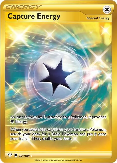 Capture Energy Secret Rare #201/189 Holofoil Pokémon card from Darkness Ablaze
