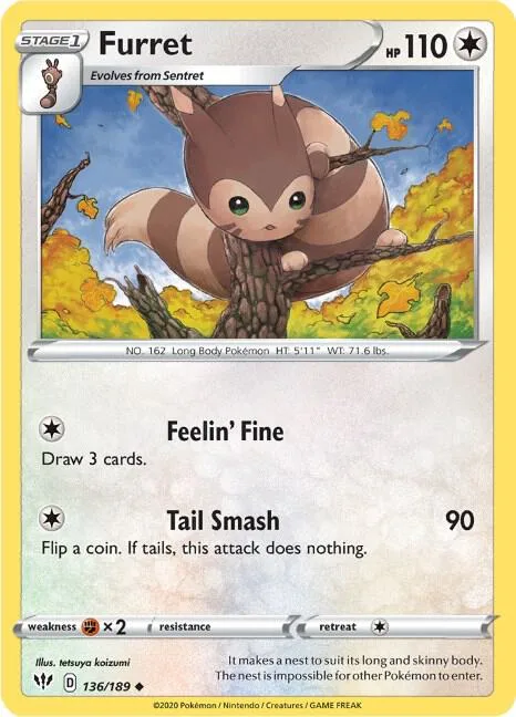 Furret #136/189 Reverse Holofoil Pokémon card from Darkness Ablaze
