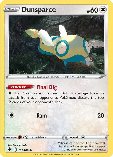 Dunsparce #137/189 Pokémon card from Darkness Ablaze