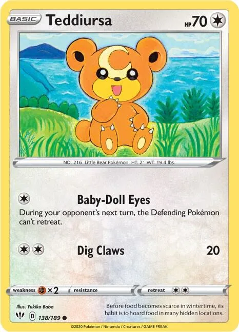 Teddiursa #138/189 Pokémon card from Darkness Ablaze