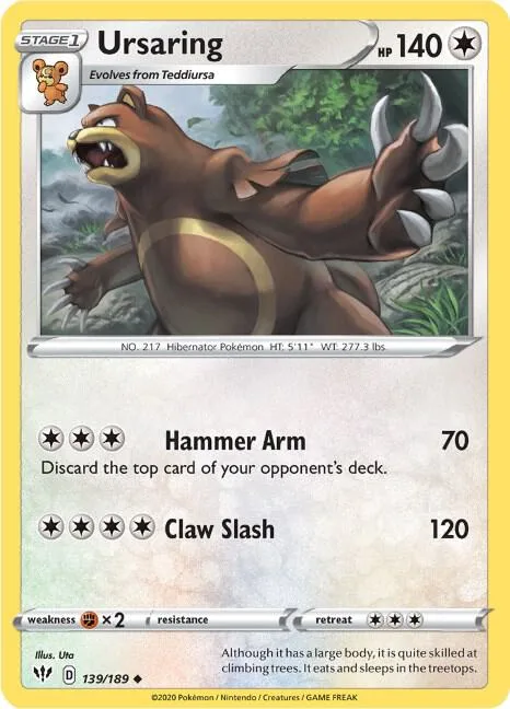 Ursaring #139/189 Pokémon card from Darkness Ablaze