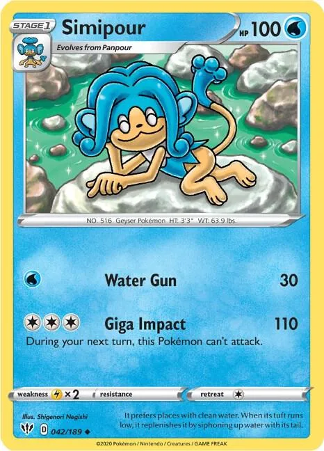 Simipour #042/189 Reverse Holofoil Pokémon card from Darkness Ablaze