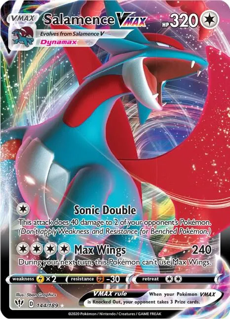 Salamence VMAX #144/189 Holofoil Pokémon card from Darkness Ablaze
