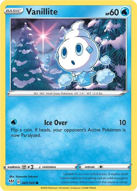 Vanillite #045/189 Reverse Holofoil Pokémon card from Darkness Ablaze