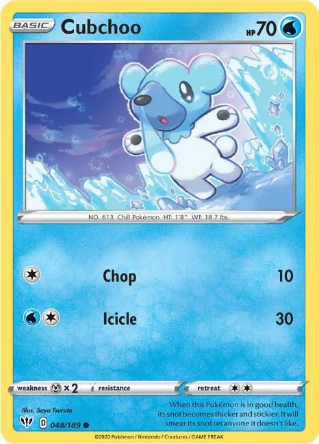 Cubchoo #048/189 Reverse Holofoil Pokémon card from Darkness Ablaze