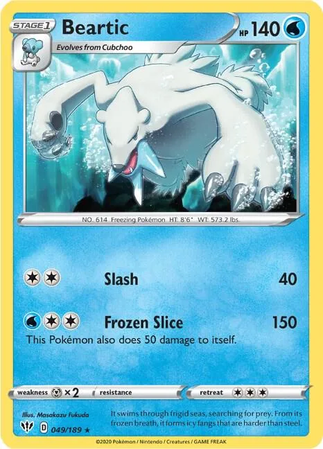Beartic #049/189 Reverse Holofoil Pokémon card from Darkness Ablaze