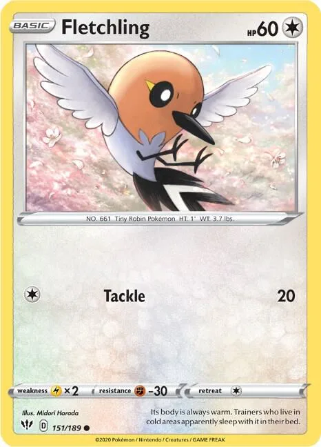Fletchling #151/189 Reverse Holofoil Pokémon card from Darkness Ablaze