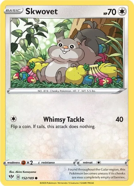 Skwovet #152/189 Pokémon card from Darkness Ablaze