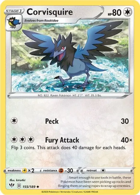 Corvisquire #155/189 Pokémon card from Darkness Ablaze