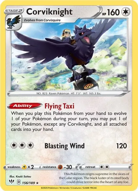 Corviknight #156/189 Holofoil Pokémon card from Darkness Ablaze