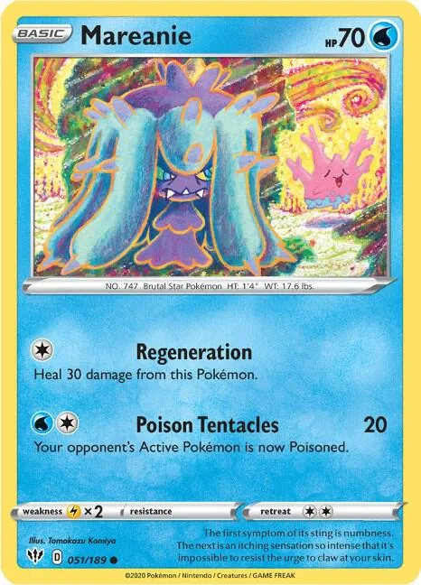 Mareanie #051/189 Reverse Holofoil Pokémon card from Darkness Ablaze