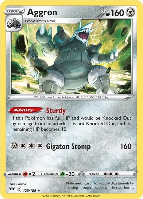 Aggron #123/189 Holofoil Pokémon card from Darkness Ablaze