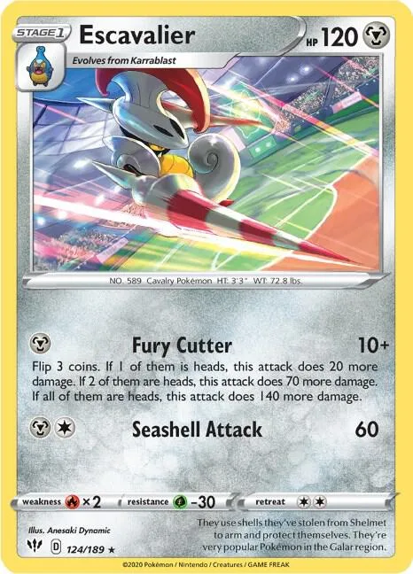 Escavalier #124/189 Reverse Holofoil Pokémon card from Darkness Ablaze