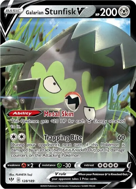 Galarian Stunfisk V #128/189 Holofoil Pokémon card from Darkness Ablaze