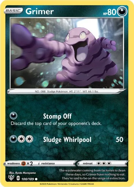 Grimer #100/189 Reverse Holofoil Pokémon card from Darkness Ablaze