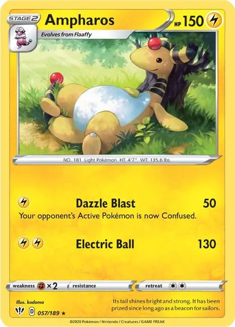 Ampharos #057/189 Reverse Holofoil Pokémon card from Darkness Ablaze
