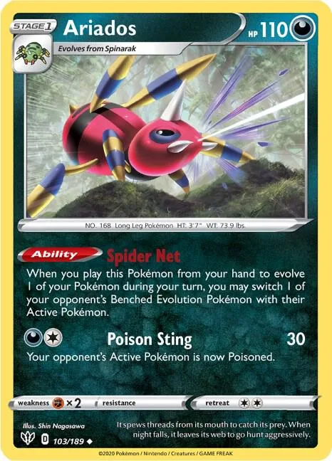 Ariados #103/189 Pokémon card from Darkness Ablaze