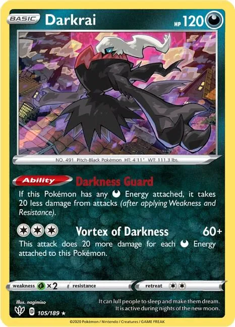 Darkrai #105/189 Reverse Holofoil Pokémon card from Darkness Ablaze