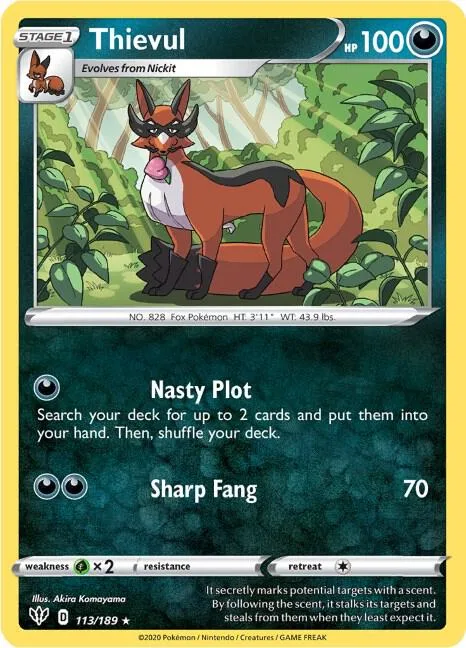 Thievul #113/189 Pokémon card from Darkness Ablaze