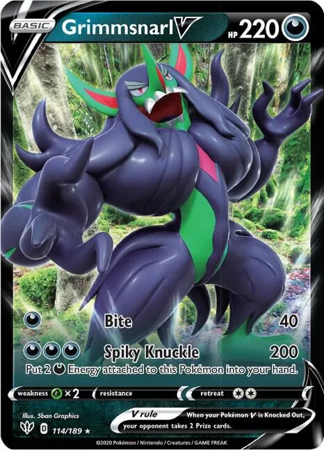Grimmsnarl V #114/189 Holofoil Pokémon card from Darkness Ablaze