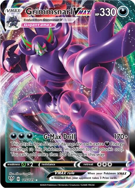 Grimmsnarl VMAX #115/189 Holofoil Pokémon card from Darkness Ablaze